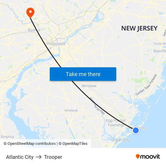 Atlantic City to Trooper map