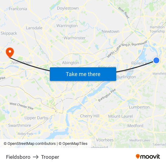 Fieldsboro to Trooper map