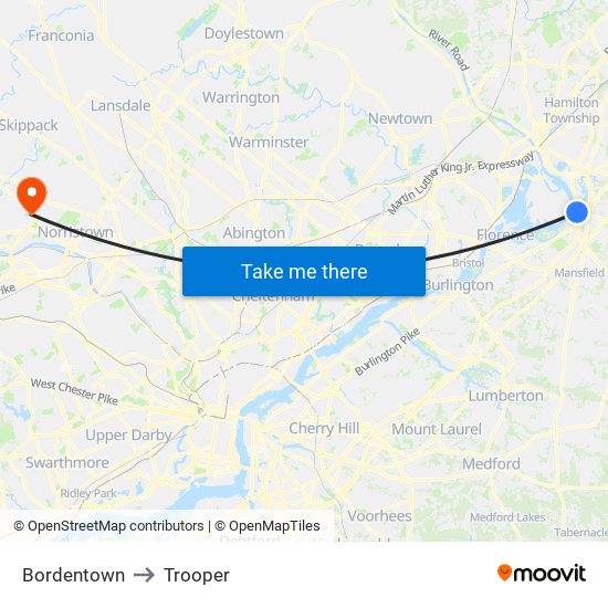 Bordentown to Trooper map