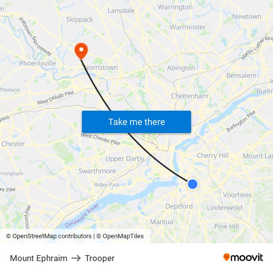 Mount Ephraim to Trooper map