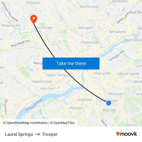 Laurel Springs to Trooper map