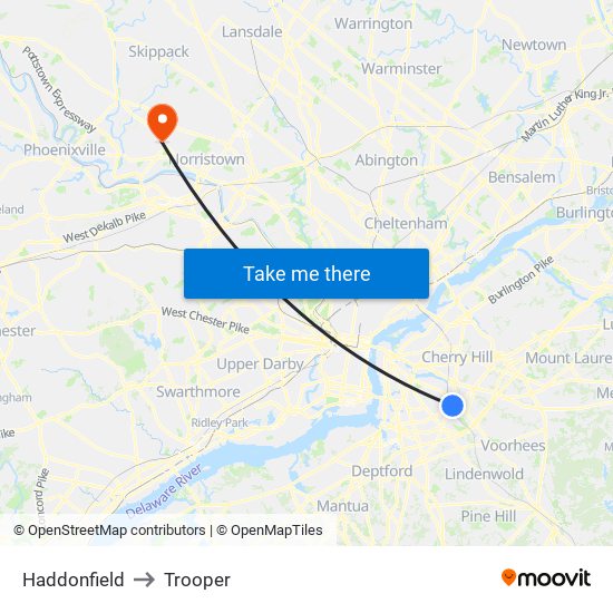 Haddonfield to Trooper map