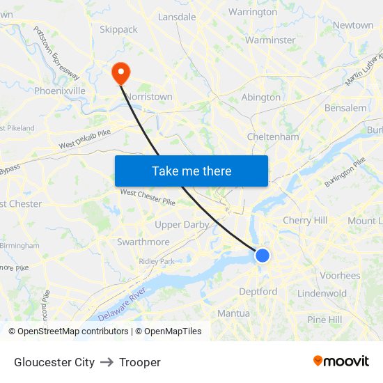 Gloucester City to Trooper map