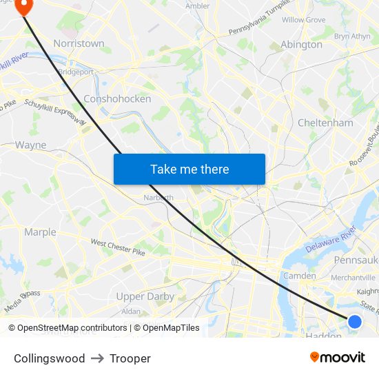 Collingswood to Trooper map