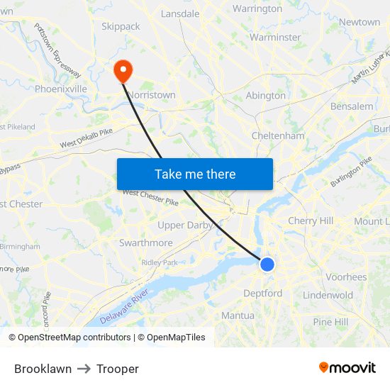 Brooklawn to Trooper map