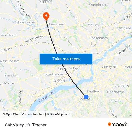 Oak Valley to Trooper map