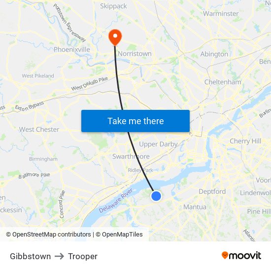 Gibbstown to Trooper map