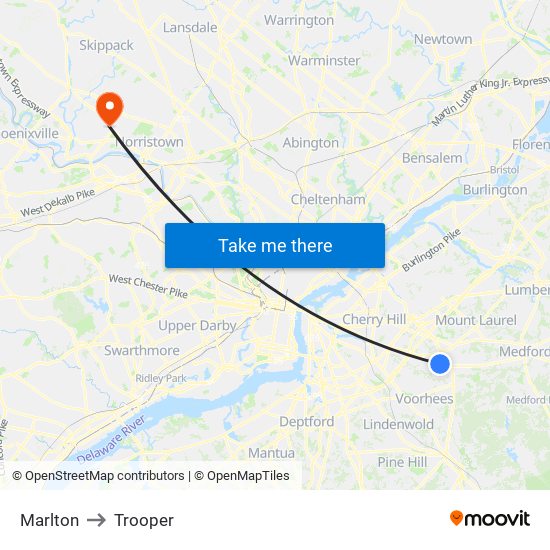 Marlton to Trooper map