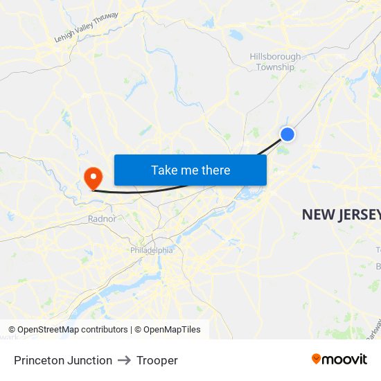 Princeton Junction to Trooper map