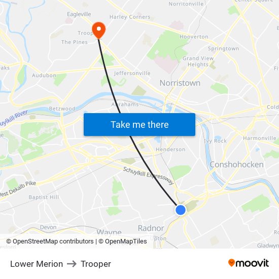 Lower Merion to Trooper map