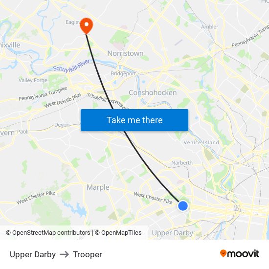 Upper Darby to Trooper map