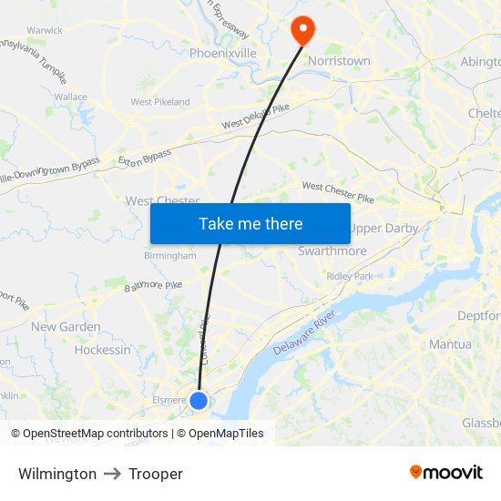 Wilmington to Trooper map