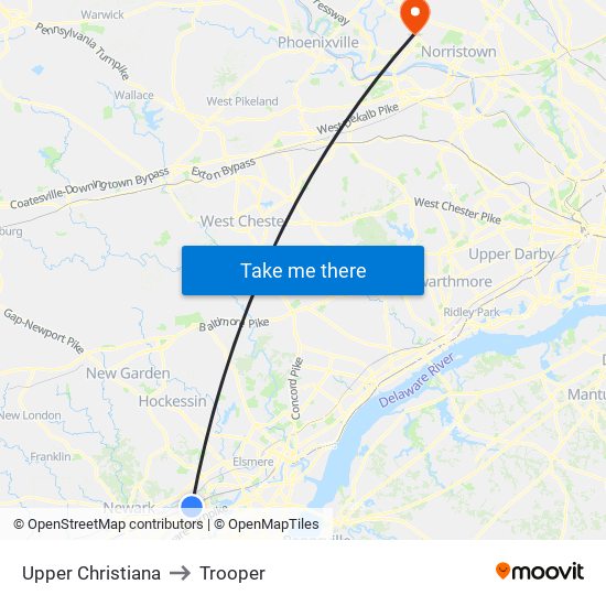Upper Christiana to Trooper map