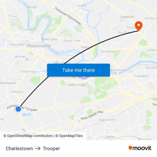 Charlestown to Trooper map