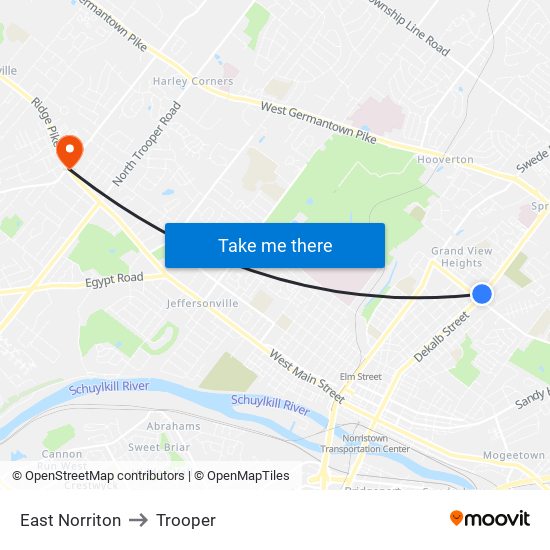 East Norriton to Trooper map