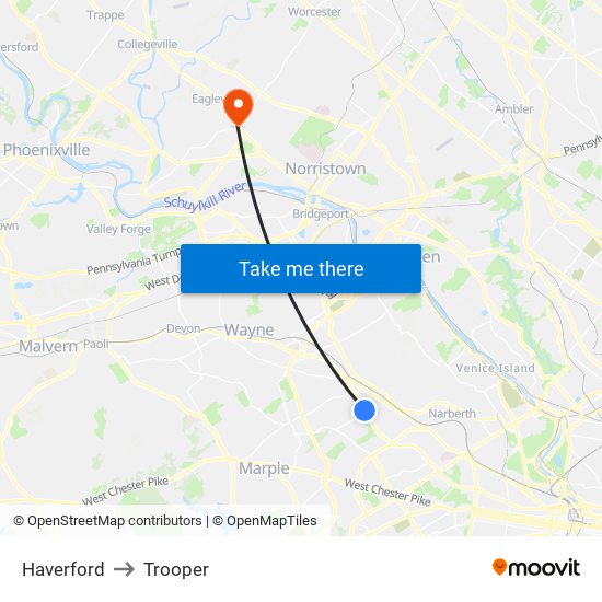Haverford to Trooper map