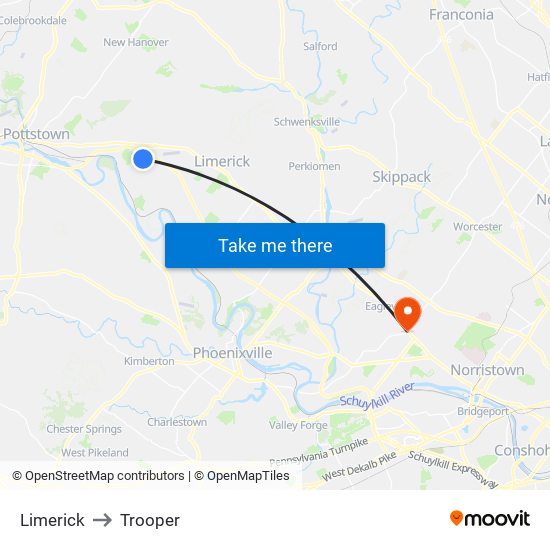 Limerick to Trooper map