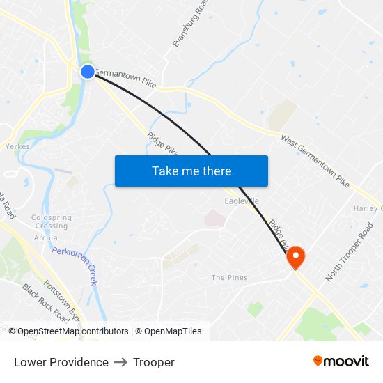 Lower Providence to Trooper map