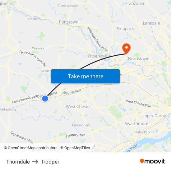 Thorndale to Trooper map