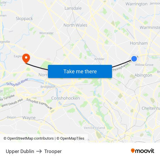 Upper Dublin to Trooper map