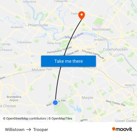 Willistown to Trooper map