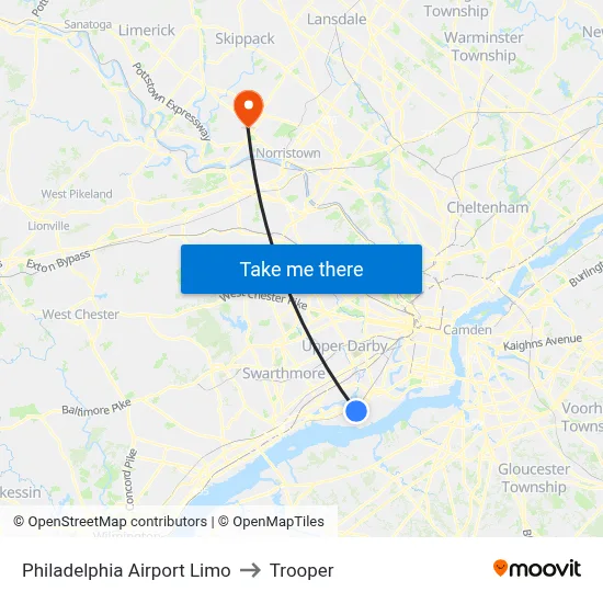 Philadelphia Airport Limo to Trooper map