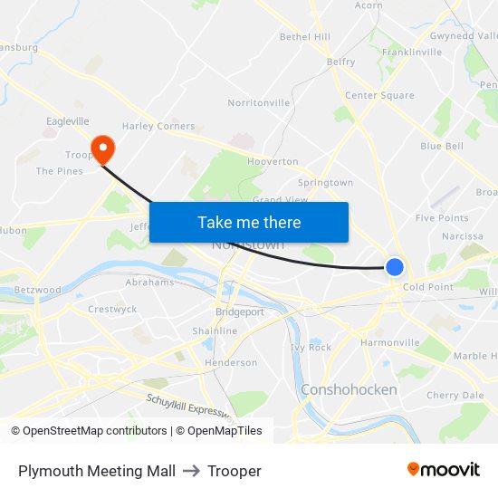 Plymouth Meeting Mall to Trooper map