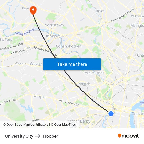 University City to Trooper map