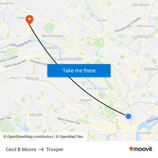 Cecil B Moore to Trooper map