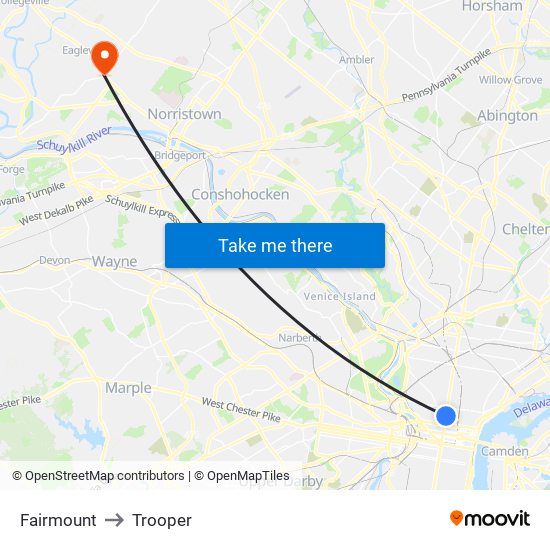 Fairmount to Trooper map