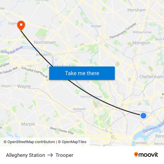 Allegheny Station to Trooper map