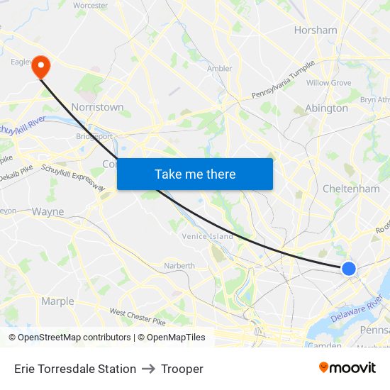 Erie Torresdale Station to Trooper map
