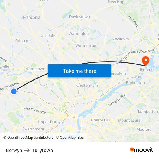 Berwyn to Tullytown map