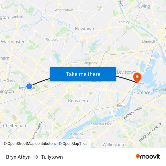 Bryn Athyn to Tullytown map