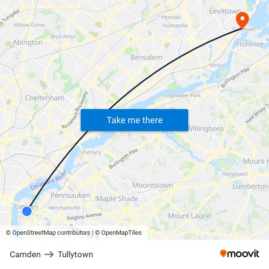 Camden to Tullytown map