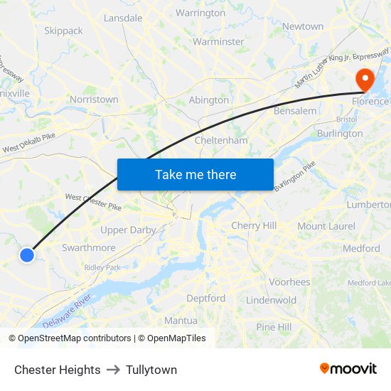 Chester Heights to Tullytown map