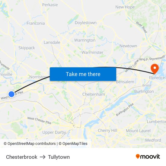 Chesterbrook to Tullytown map