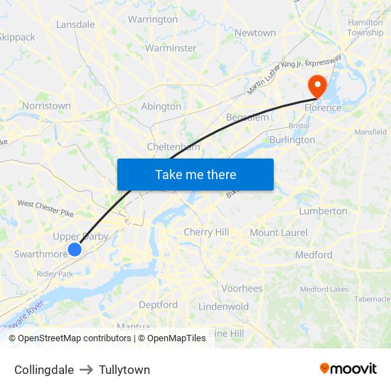 Collingdale to Tullytown map