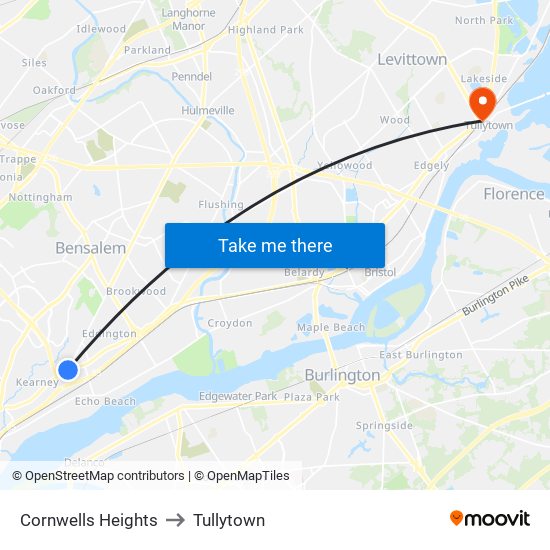 Cornwells Heights to Tullytown map