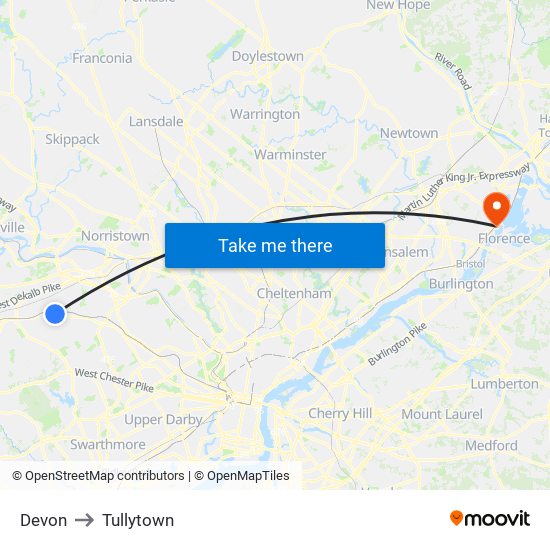 Devon to Tullytown map