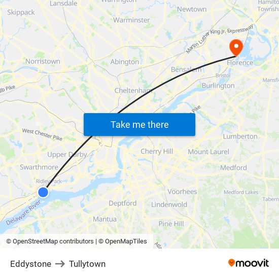Eddystone to Tullytown map