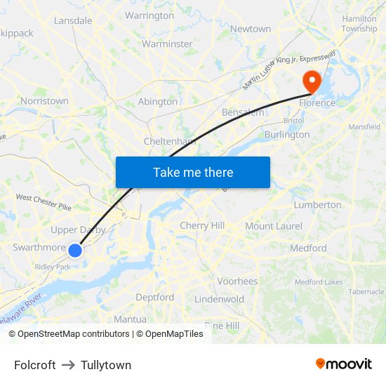 Folcroft to Tullytown map