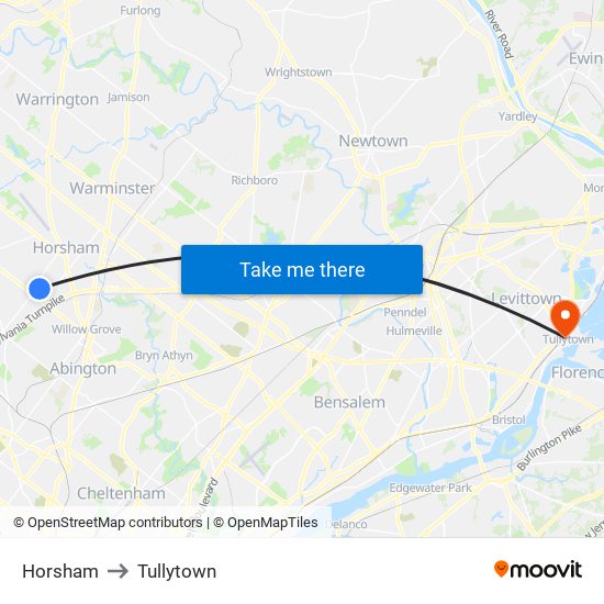 Horsham to Tullytown map