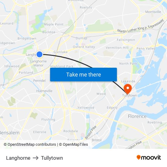 Langhorne to Tullytown map