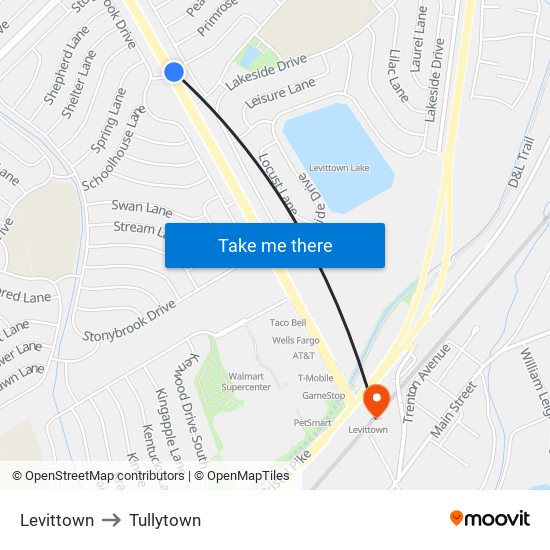 Levittown to Tullytown map