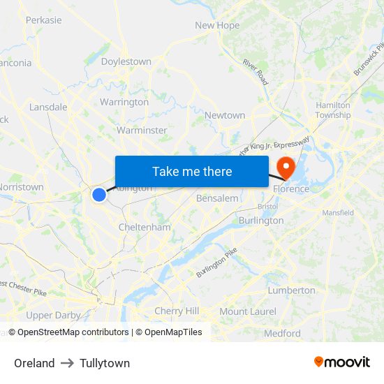 Oreland to Tullytown map