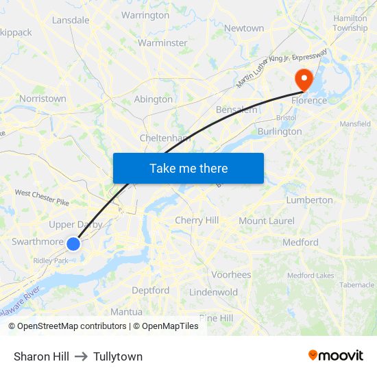 Sharon Hill to Tullytown map