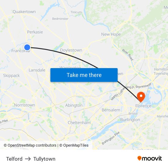Telford to Tullytown map