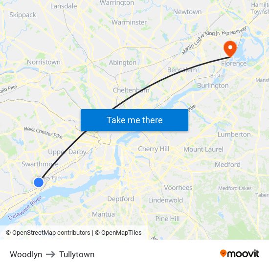 Woodlyn to Tullytown map