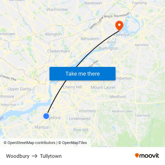 Woodbury to Tullytown map